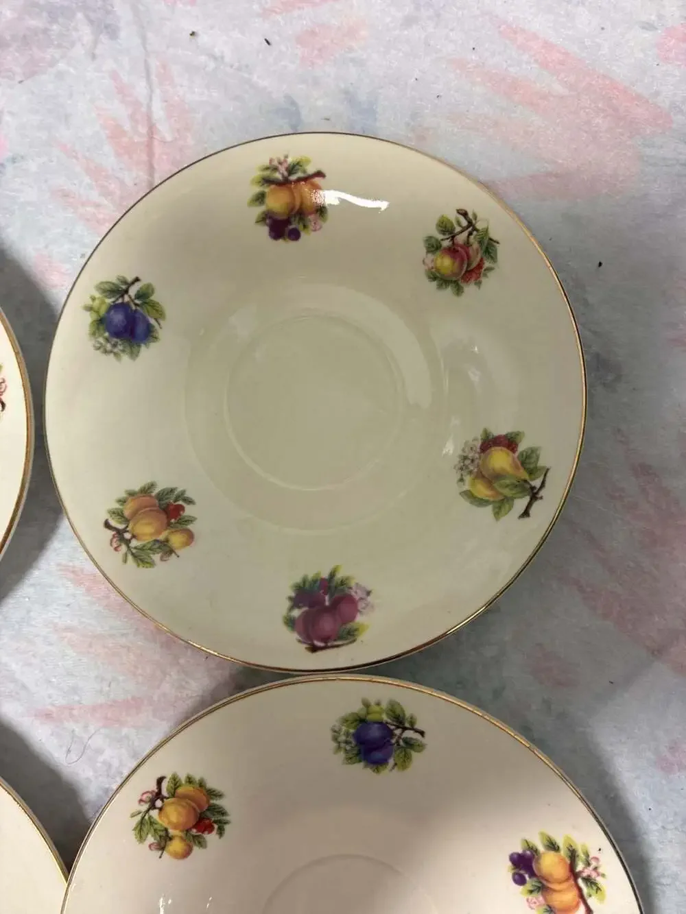 Formalities by Baum Bros. Fruit Pattern China Saucers Set of 4